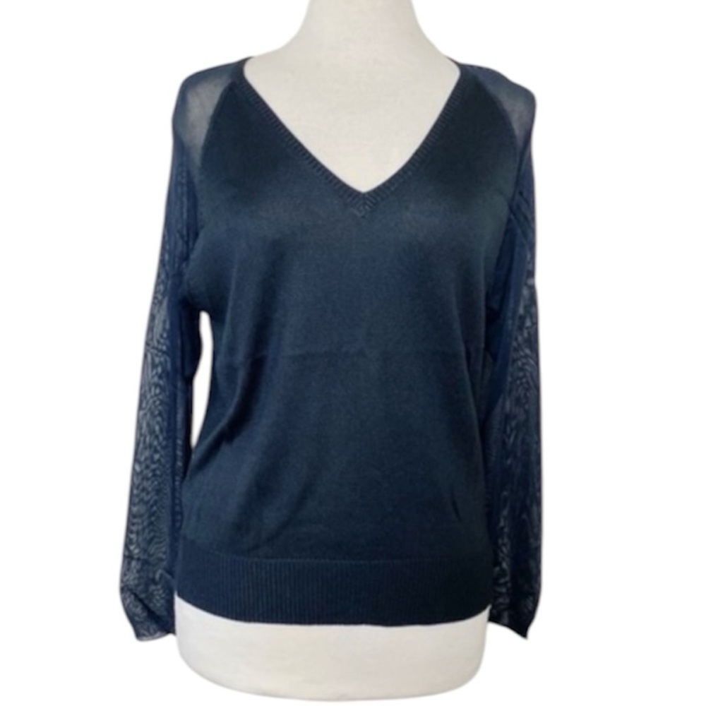 Ralph‎ Lauren Black Label V Neck Mesh Top Sz M